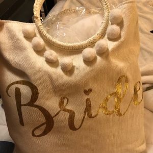 Bride tote white with gold metallic lettering